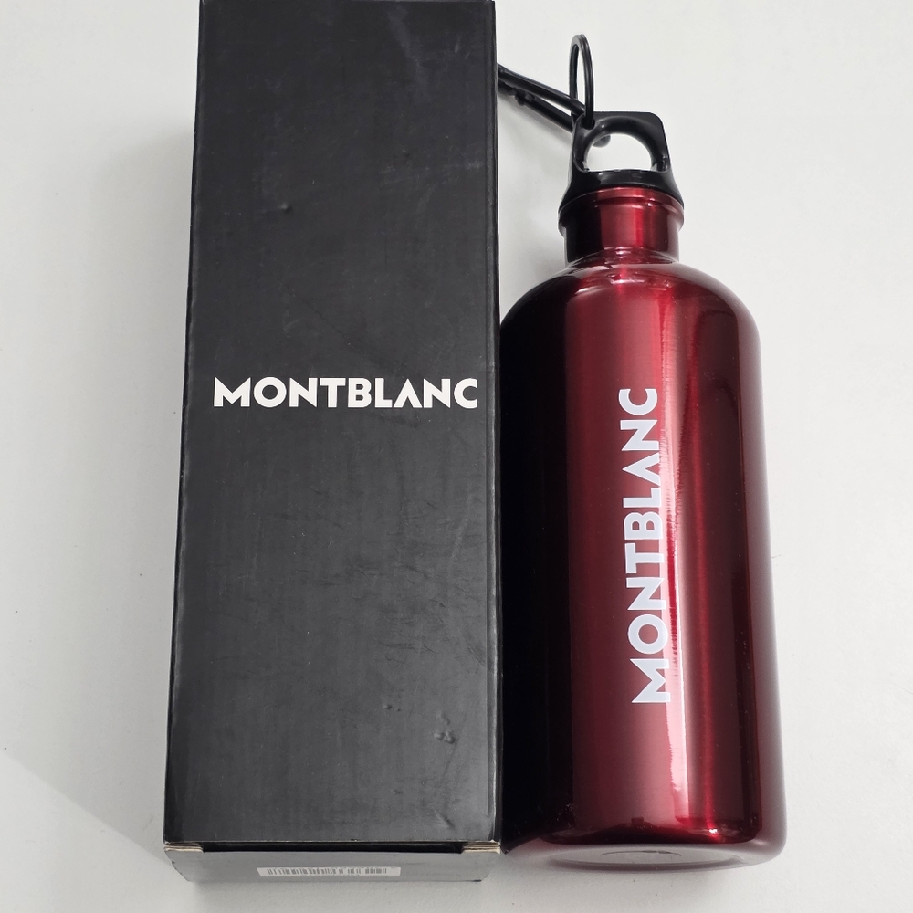 Montblanc Red Shiny Metal Water Bottle with Clip On Holder NEW